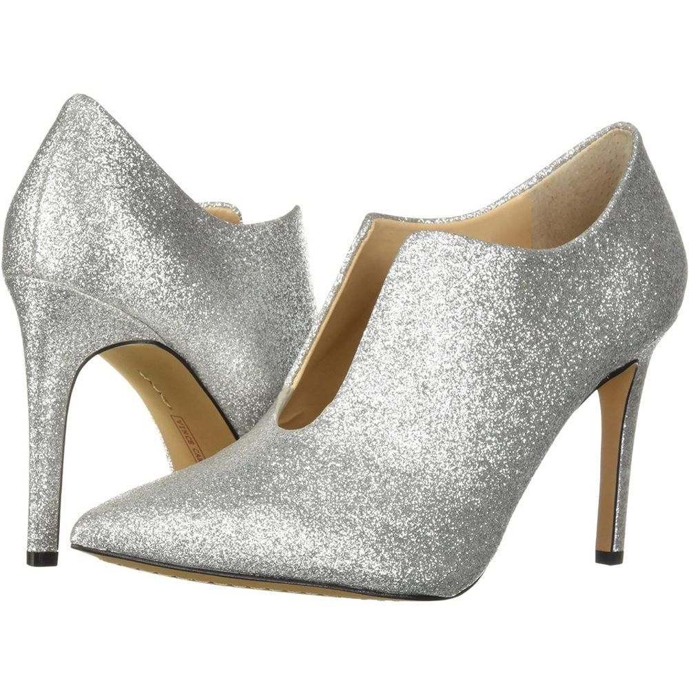 Vince Camuto silver heels sz 5.5 glitter pointed toe party stiletto y2k